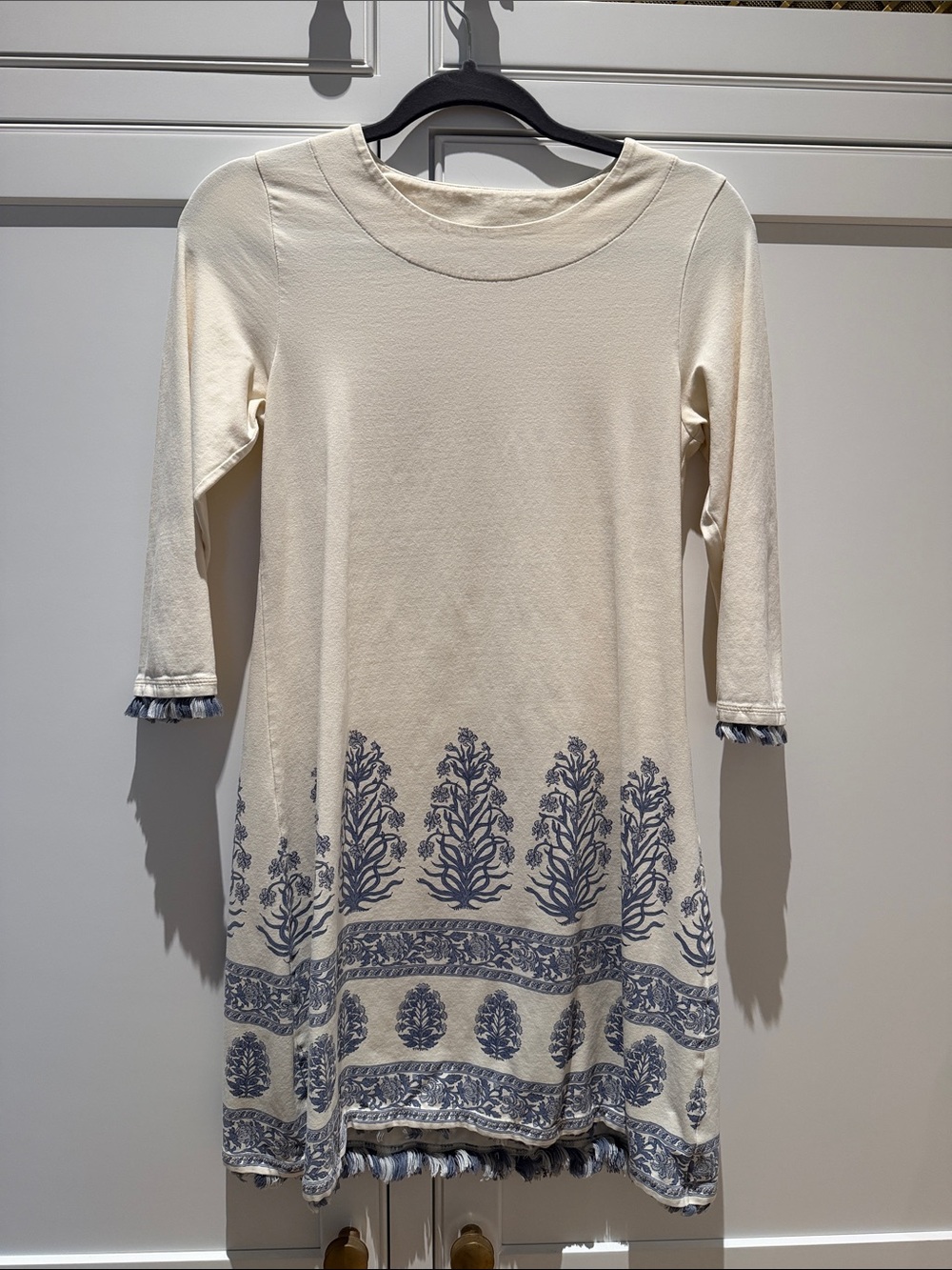 Spartina Cream Tunic Dress with Blue and White Tassles